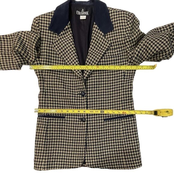 JL COLEBROOK Mohair Wool Houndstooth Blazer Women Small Navy Tan Career Business - Picture 14 of 16